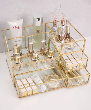 Transparent Glass Cosmetic Storage Box for Women – Desktop Lipstick Holder & Large Household Vanity Skincare Organizer