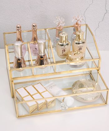 Vanity Desktop Cosmetic Storage Box – Transparent Glass Drawer-type Organizer Rack for Perfume and Skincare Products
