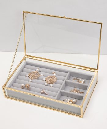 Jewelry Display & Storage Box – Rectangular Nordic Vintage Transparent Glass Ring Jewelry Case for Dustproof Accessory Organization
