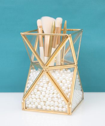 Transparent Glass Desktop Makeup Brush Storage Bucket – Light Luxury Beauty Brush/Brush Tool Storage Box