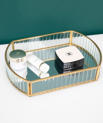 Light Luxury Metal Glass Mirrored Tray – Showroom Decorative Ornament, Dressing Table Top Cosmetic Storage Tray