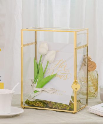 Golden Wedding Card Storage Box with Heart-Shaped Lock – Nordic Style Birthday Gift Box, Wish Bottle & Home Decor Box