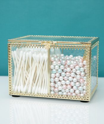 European Vintage Glass Dust - Proof Organizer: Vanity Q - Tip & Cotton Pad Clear Storage Box