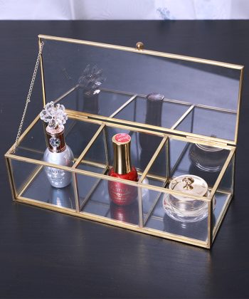Sleek Creative Trapezoidal Glass Organizer: Dust-Proof Lidded Storage for Cosmetics, Cotton Swabs & Nail Tools – Ideal for Desktop