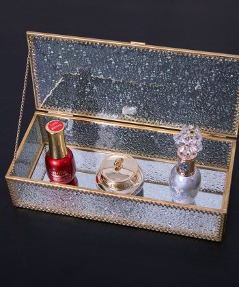 Vintage Mirrored Glass Cosmetic Organizer: Diamond - Brass Trimmed Dust - Proof Jewelry Box with Lid, Ideal for Beauty Gift Storage