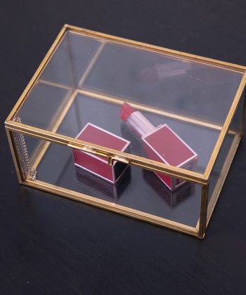 European Vintage Distressed Brass Glass Greenhouse Box: Flip - Top Dustproof Square Preserved Flower Jewelry Organizer