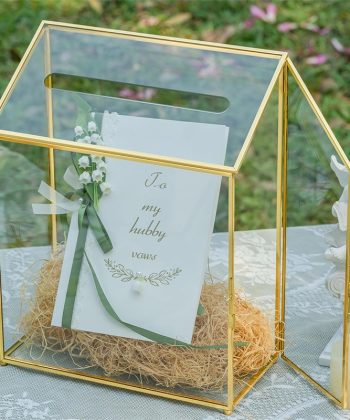 Golden Wedding Card Storage Box with Heart-Shaped Lock – Nordic Style Birthday Gift Box, Wish Bottle & Home Decor Box
