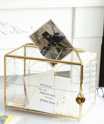 Nordic Transparent Wedding Card Storage Box – Birthday Party Greeting Card Box with Heart-Shaped Lock & Home Decor Display