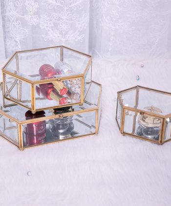 Vintage Copper Hexagonal Jewelry Storage Box – Household High-end Flip-top Transparent Display Decorative Box with Edge-polished Glass